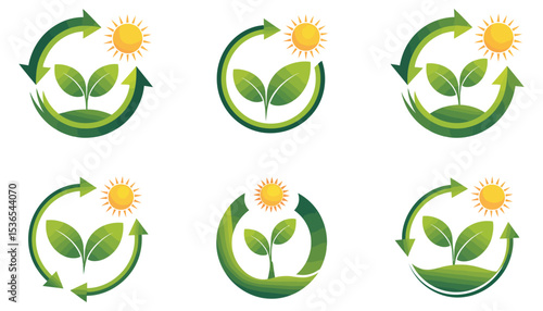 Green eco-friendly vector icon set with floral and leaf elements for natural and organic designs