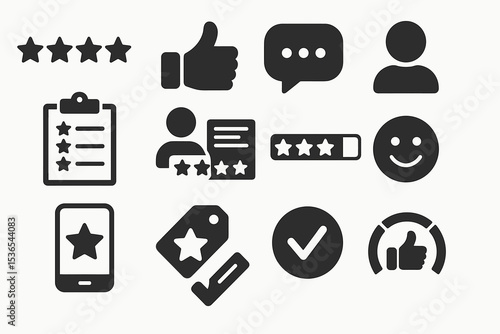 Black and white icons representing feedback and rating system elements