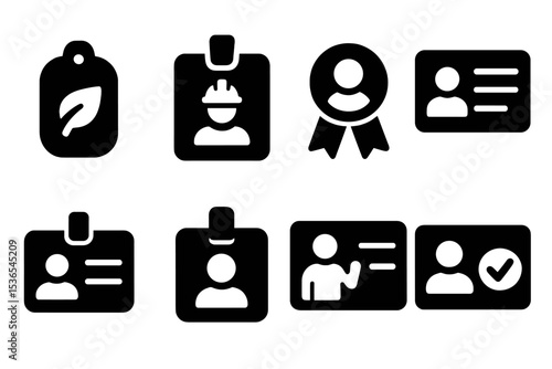 Solid Style Icons. Solid style icons of bio and roles: bio tag, technician ID, role badge, service profile. Solid style of staff
