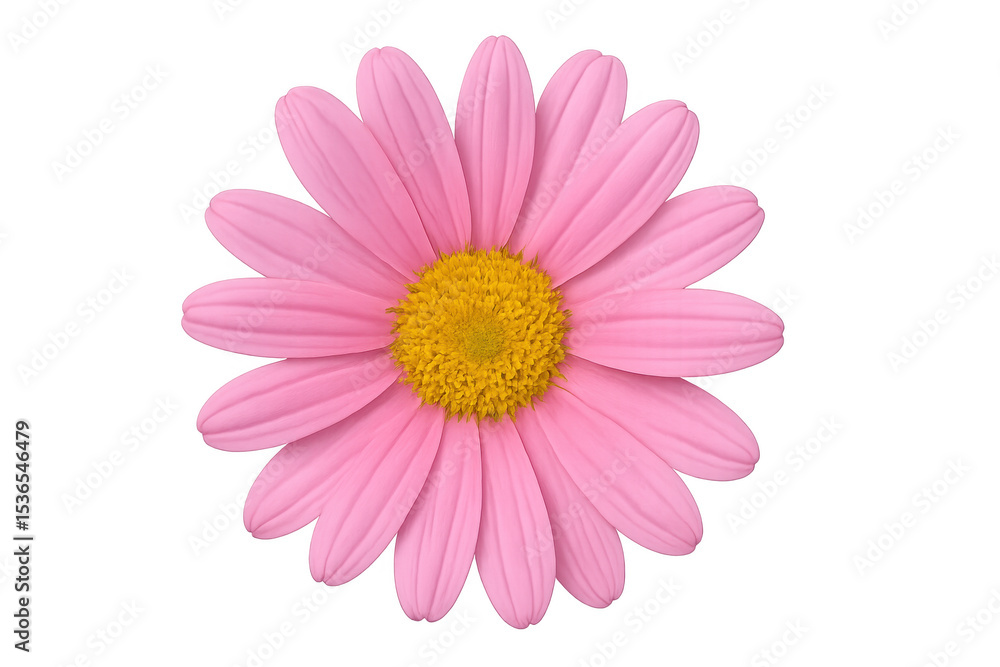 Pink daisy with yellow center standing against transparent background, highlighting soft petals and intricate floral structure Pink daisy with yellow center standing against transparent background, highlighting soft petals and intricate floral structure