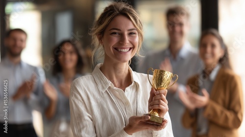 Happy Female Leader Receiving Business Award

