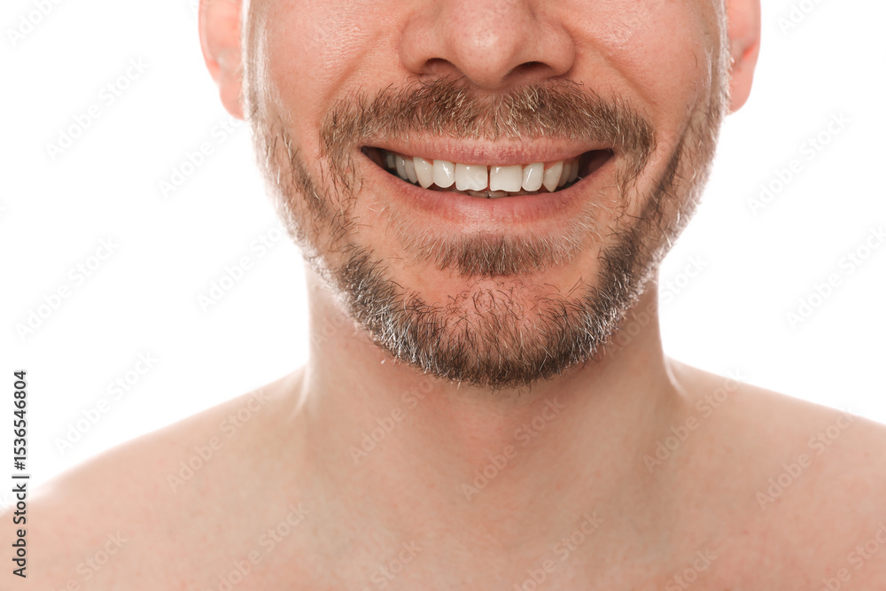 Obraz premium Man with beard on white background, closeup