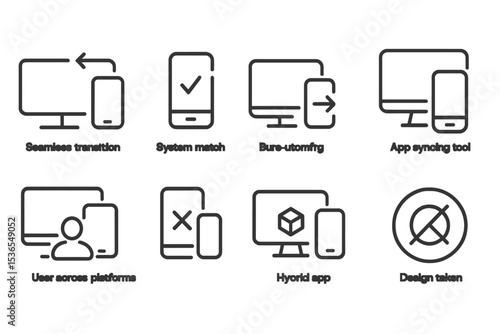 Cross-Platform Icons. Line style icons of cross-platform compatibility: seamless transition icon, system match symbol,