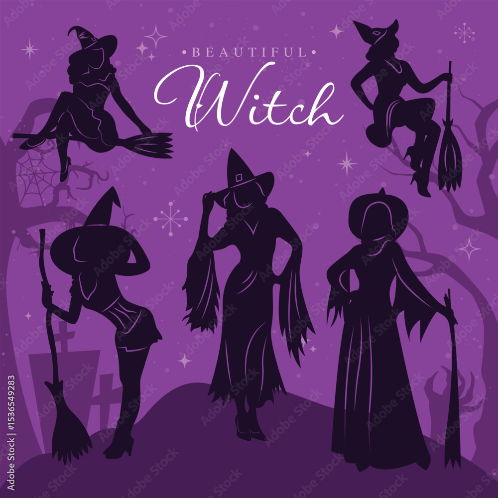 Fototapeta premium Silhouette of Beautiful Witches for Halloween party