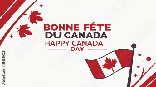 Happy Canada Day Bilingual Greeting Red Maple Leaf Flag