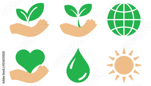 Green eco leaf and nature-inspired vector icon set for environmental design