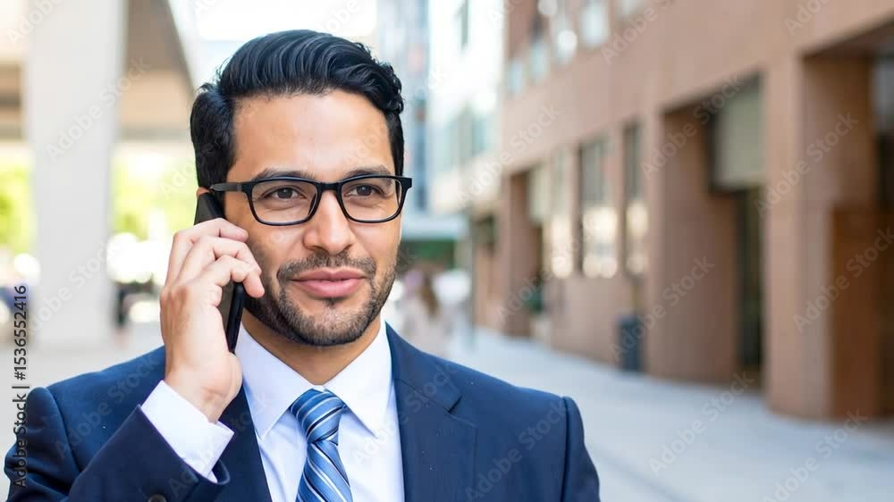 Businessman on a phone call in a city Businessman on a phone call in a city