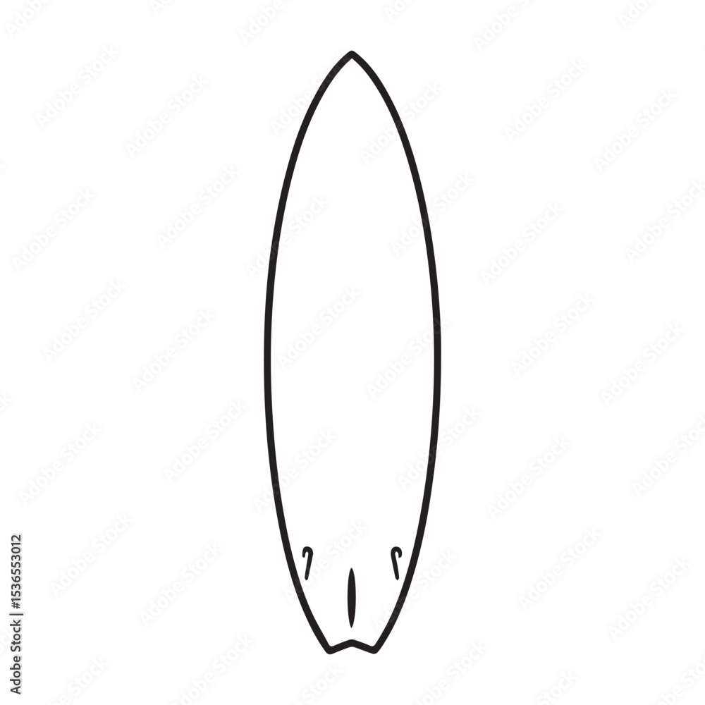 A minimalist black and white line drawing of a surfboard. Perfect for beach-themed designs, surfing icons, or summer illustrations A minimalist black and white line drawing of a surfboard. Perfect for beach-themed designs, surfing icons, or summer illustrations