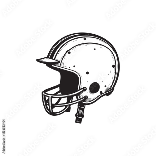 An American Football helmet drawn by hand and vectorised in black. Competitive sport from the USA involving a ball and teams to win.