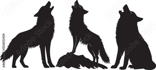 Vector silhouette set of wild howling wolf illustration