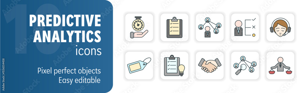 Obraz premium Predictive analytics icons set featuring data science and forecasting