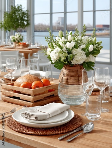 Elegant floral centerpiece on a wooden table