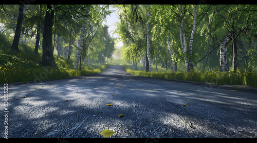 Serene Sunlit Forest Paths: Morning Light Filtering Through Lush Canopies