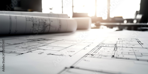 A Clean, Organized Desk with Architectural Blueprints and Technical Drawings Spread Out Across It for Premium Quality Projects