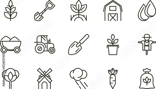 Farm Icons Agriculture, Farming, Gardening, Farming Equipment, and Harvest Symbols - Vector EPS