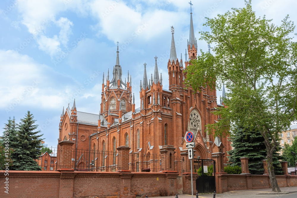 Fototapeta premium MOSCOW, RUSSIA June 6, 2025: Cathedral of Immaculate Conception of Holy Virgin Mary, one of three Catholic churches in Moscow and largest in Russia
