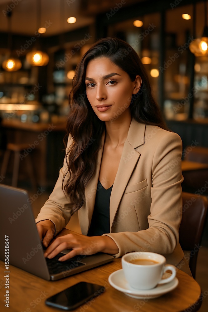 Young Professional Woman Working at Coffee Shop Young Professional Woman Working at Coffee Shop