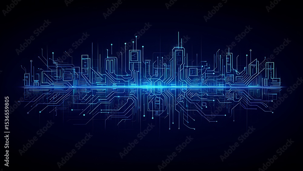 Fototapeta premium Future Technological Skyline Glowing with Digital Connectivity and Data