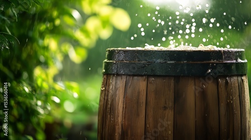 Wallpaper Mural Rainwater collecting in wooden barrel outdoors Torontodigital.ca