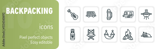 Set of 10 backpacking icons, perfect for websites, apps, and print projects