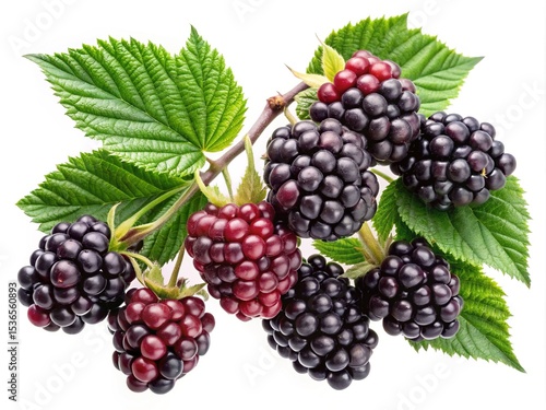 Wallpaper Mural Fresh Blackberries on the Vine with Leaves Isolated on White Background Torontodigital.ca