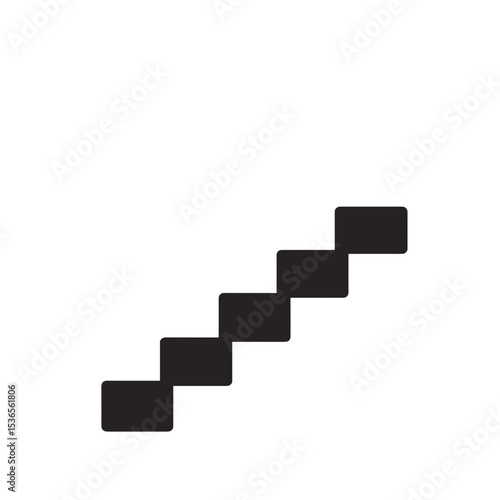 Isometric black and white icon of modular staircase element with five ascending blocks.  Industrial design symbolizing architectural steps, elevation design, or prefabricated concrete unit