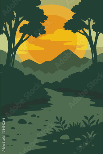 少し不穏な山々と木々の背景