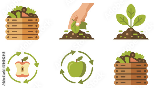 Vegetable garden set with organic fruit and plant icons