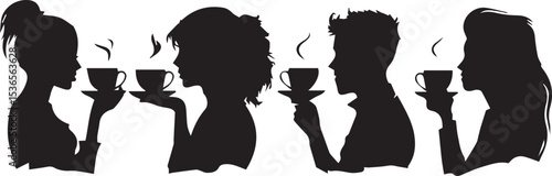  silhouette of a man and woman drinking a glass of tea