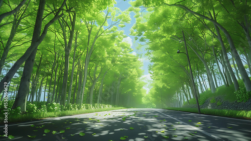 Serene Sunlit Forest Paths: Morning Light Filtering Through Lush Canopies