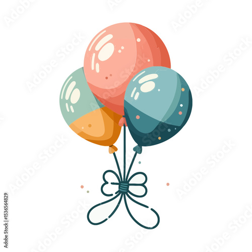 Three pastel balloons tied with a bow, perfect for websites or blogs celebrating birthdays, parties, or special occasions.