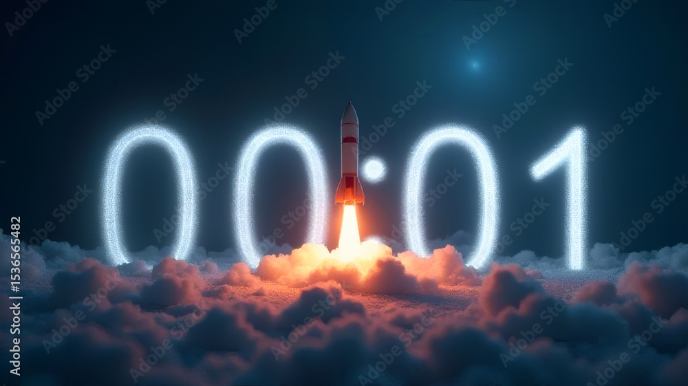 Fototapeta premium Rocket launching with countdown, business startup, new beginning