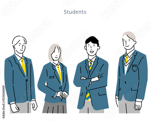 Simple vector illustration of a man and a woman student - summer school - summer vacation - middle school and high school - people男女の学生-受験生応援ー夏季講習ー夏休みー中学高校ー人物シンプルベクターイラスト素材