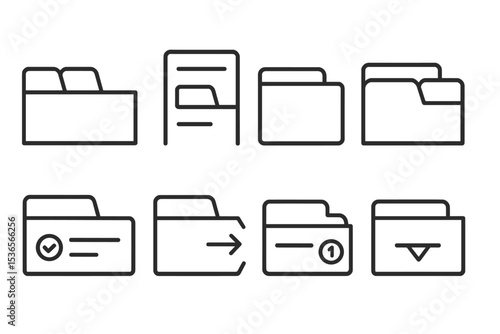 Line Style Tab Icons. Line style icons of tab interfaces: horizontal tabs, vertical tabs, tab selected, tab group, tab with icon,