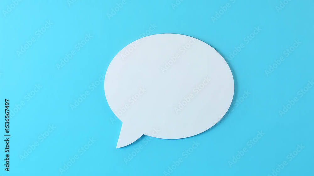 Simple white speech bubble cutout on a bright blue background, representing communication and conversation Simple white speech bubble cutout on a bright blue background, representing communication and conversation
