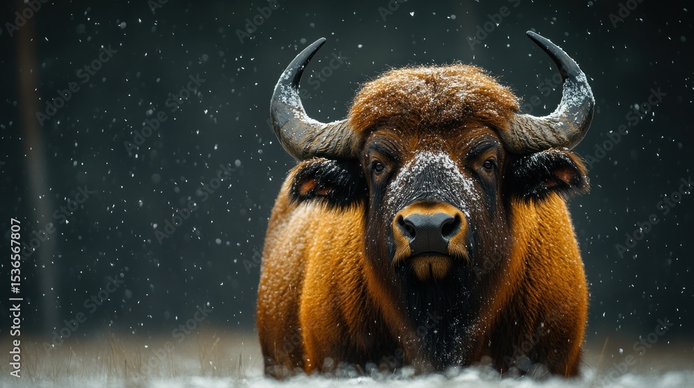 Majestic snow-covered wild ox in winter Majestic snow-covered wild ox in winter