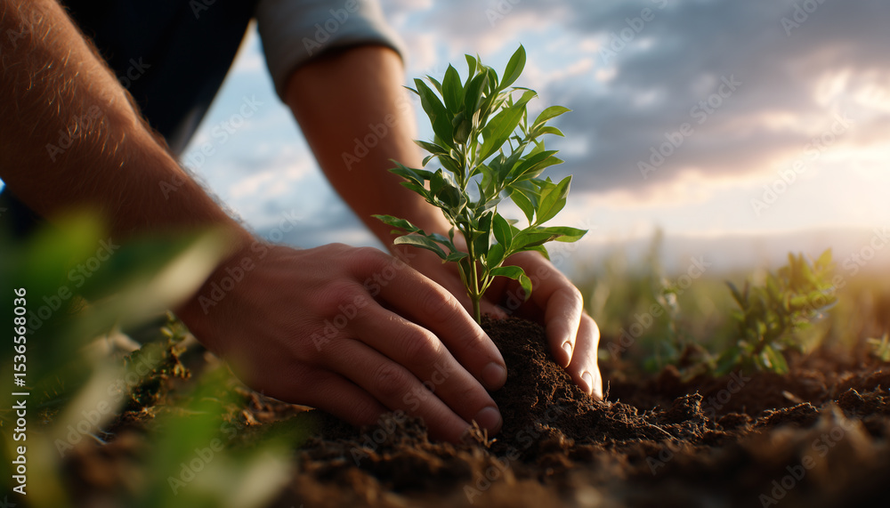 Fototapeta premium Embracing Renewal - Planting Hope and New Beginnings in Earthy Tones