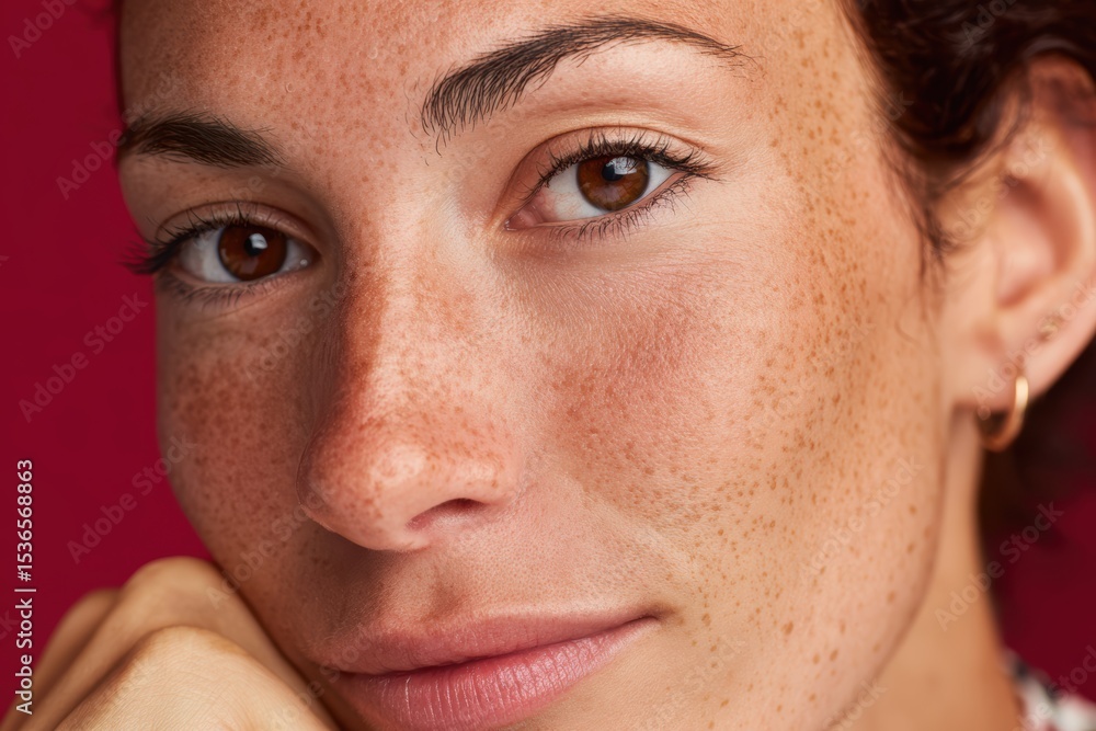 Obraz premium Close-up portrait of woman with natural skin and confident expression