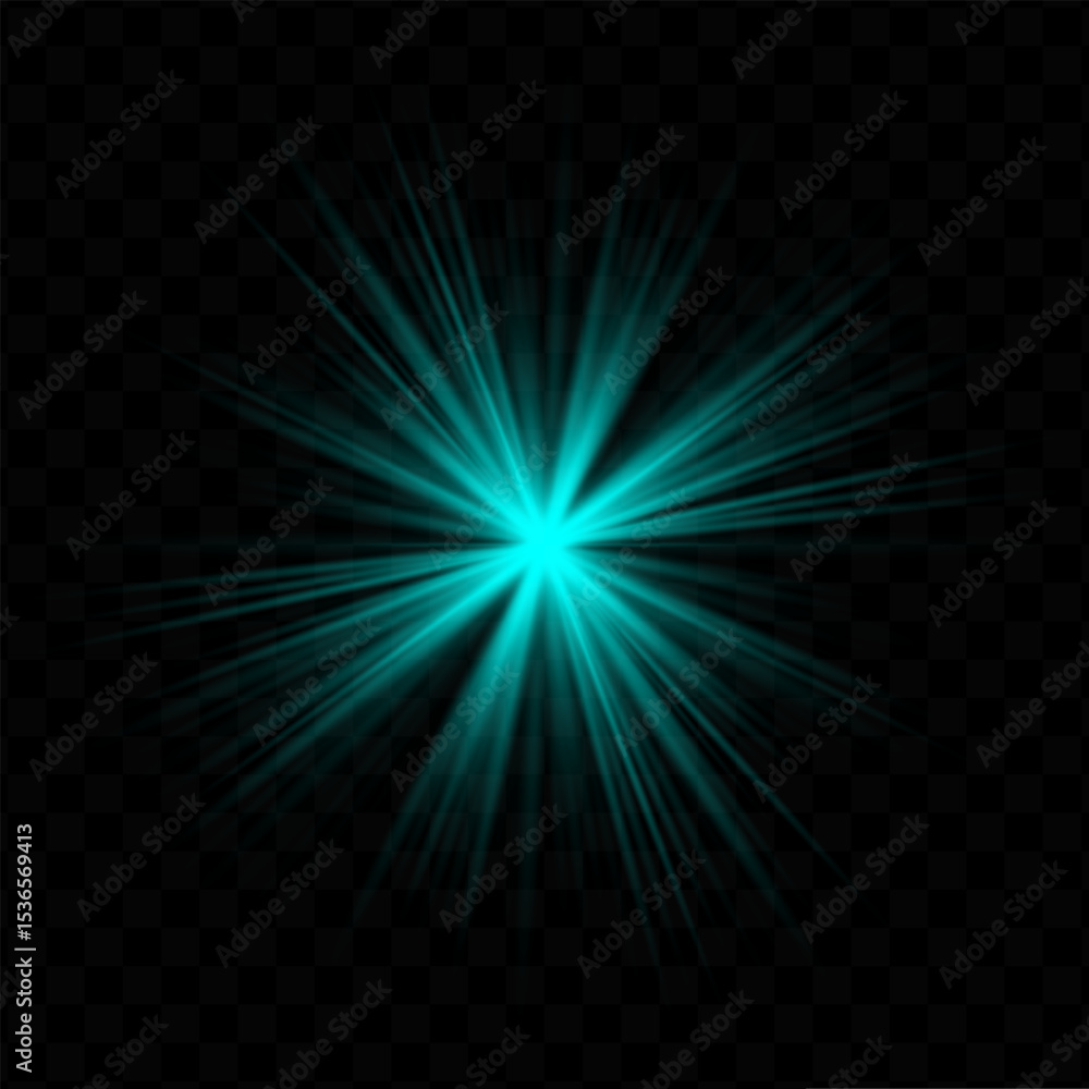 Obraz premium Light burst. Blue central starburst with sharp rays and transparent glow, perfect for sci-fi, energy, or futuristic interface visuals.