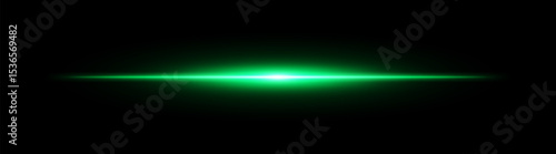 Bright horizontal green beam. Central light burst with smooth radial fade on black background, ideal for sci-fi, energy or speed visuals.