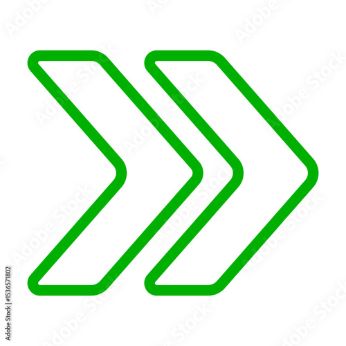 Double chevron icon. Outlined arrows pointing right, representing forward motion, fast-forward, navigation, or directional flow in user interfaces.