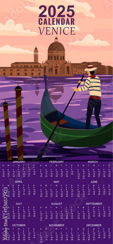 Calendar Monthly 2025 Venice Italia Poster retro style