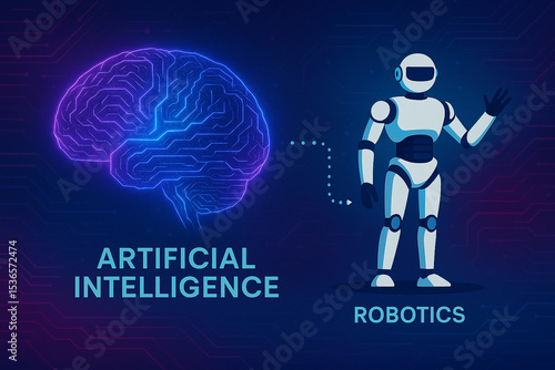 Cyberpunk AI Brain and Robot Infographic