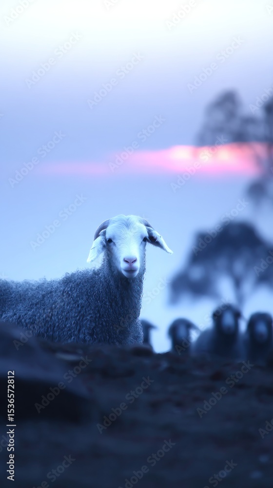 Fototapeta premium Misty mountain sheep