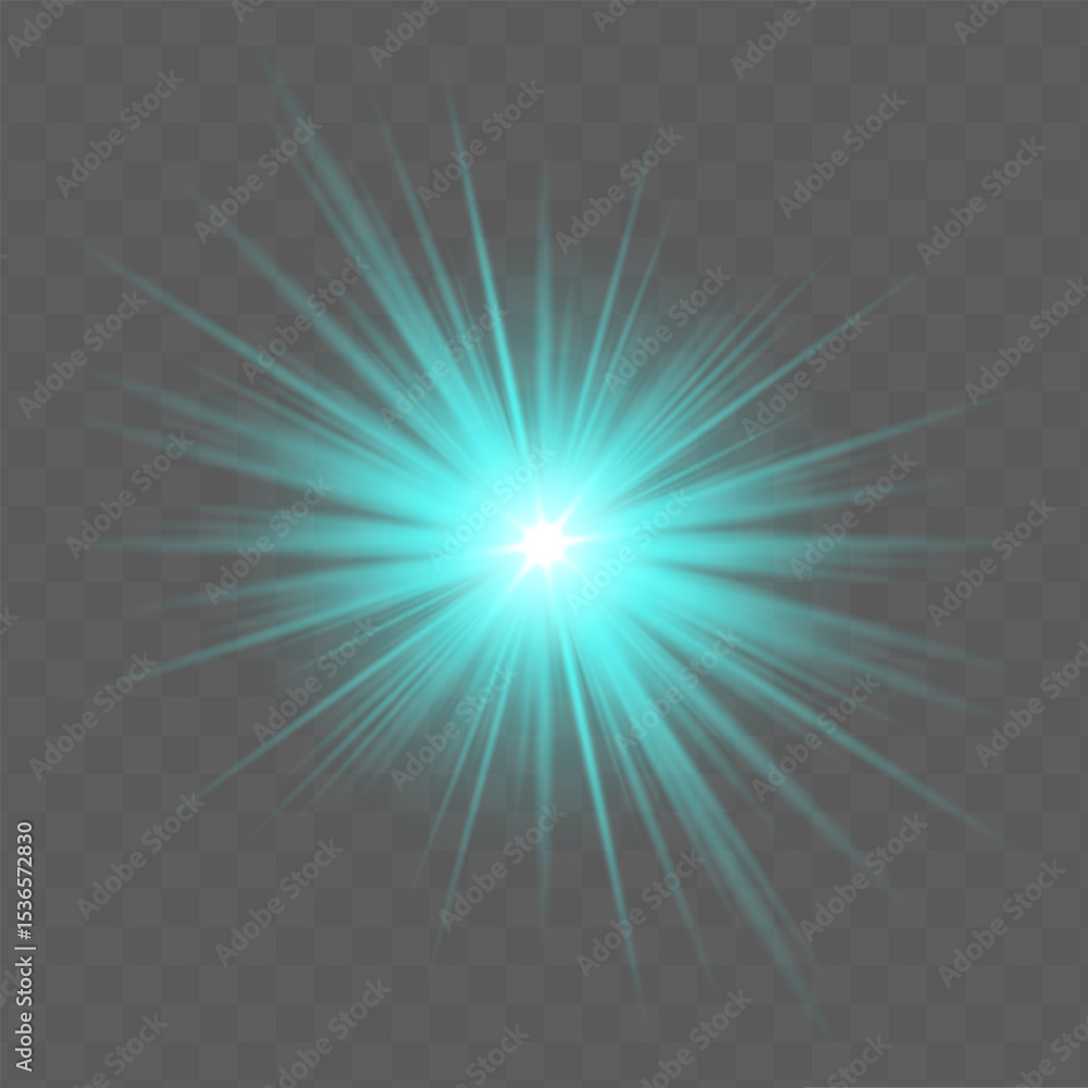 Fototapeta premium Blue radial flare with glowing starburst, soft gradient and transparent background. Suitable for magical, festive or romantic visual design projects.