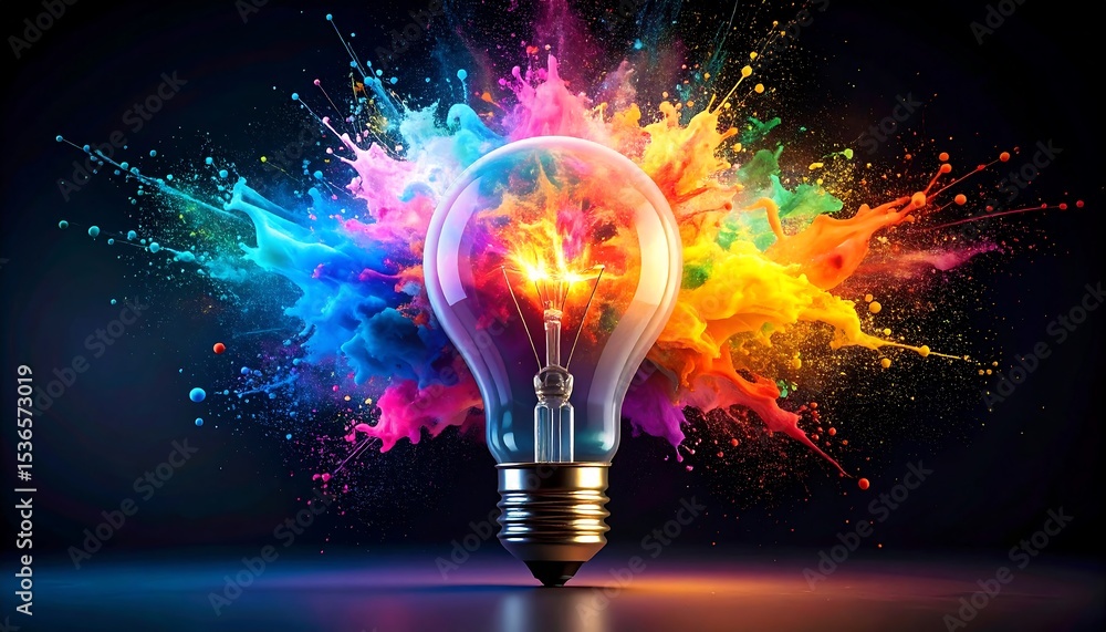 Colorful lightbulb with vibrant splashes Colorful lightbulb with vibrant splashes