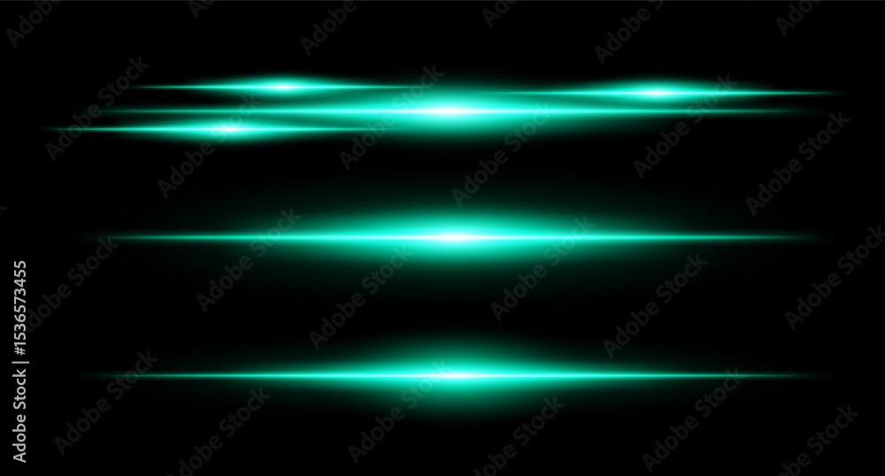 Fototapeta premium Horizontal blue flare beams in stacked layout on dark background with smooth gradients and glow effect. Sci-fi or HUD visual element.