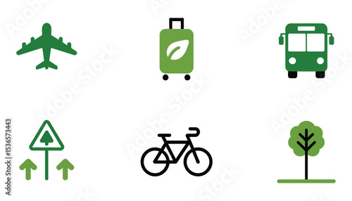 Green eco recycling camping vector icon set on white background