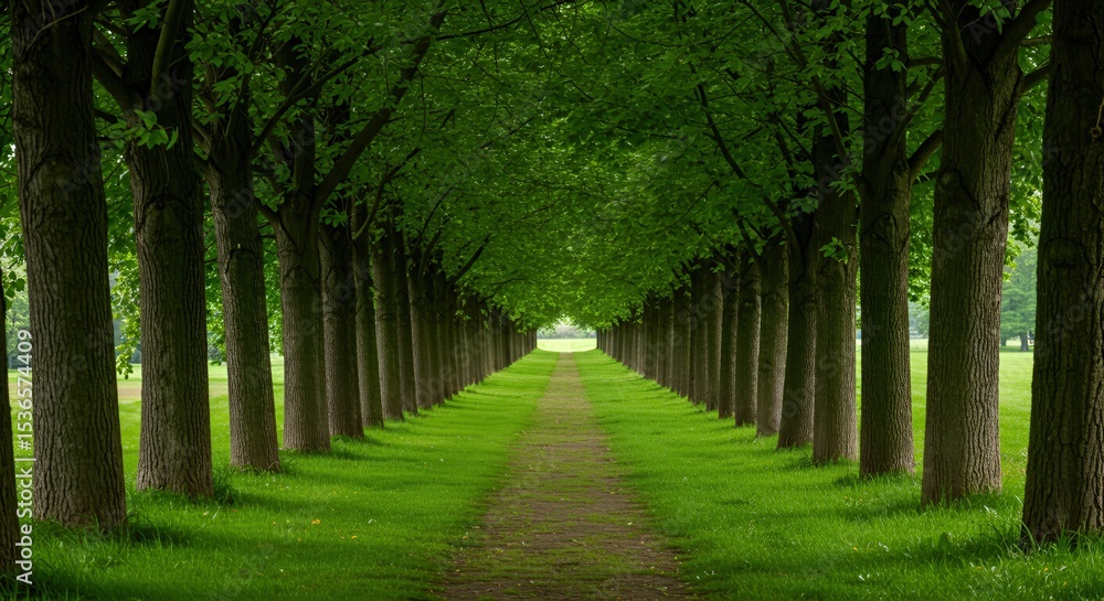 Serene Green Tree-Lined Path A Tranquil Nature Scene Serene Green Tree-Lined Path A Tranquil Nature Scene