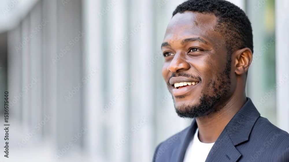 Close-up of a dark-skinned man smiling, outdoors Close-up of a dark-skinned man smiling, outdoors